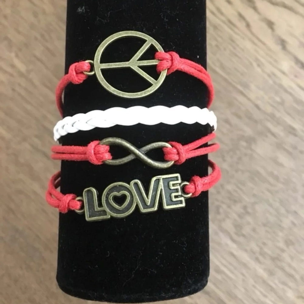 3/$15 ** Love Peace Infinity Red Bracelet NWOT